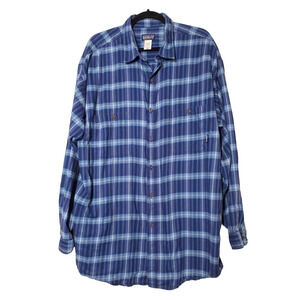 Patagonia Mens XXL Blue ORGANIC Cotton FLANNEL Button Up Outdoor Hiking Plaid